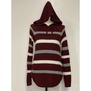 Cloud Chaser Hooded Sweater Striped Maroon White & Grey Size M